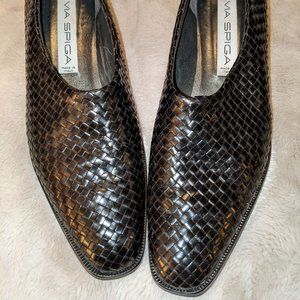 Via Spiga Black Intercciato Leather Flats   Size 9 1/2